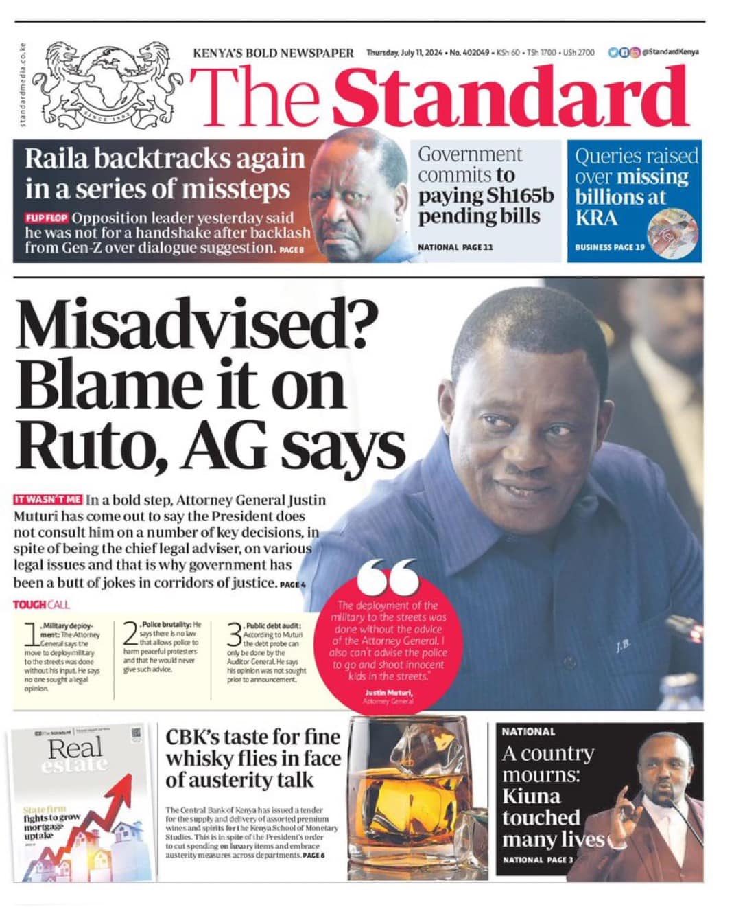 Ruto is his own advisor - Attorney General Justin Muturi says